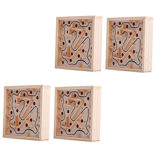 DIKACA 4 Stücke Holz Labyrinth Puzzle Labyrinth Spiel Pädagogisches Spielzeug Balancing Perlen Board von DIKACA