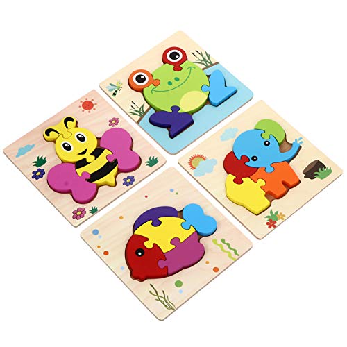 DIKACA 4er Set Holzpuzzle Für 3D Tier Puzzle Für Frühkindliche Bildung Pädagogisches Jigsaw Puzzle Lernspielzeug Für Kleinkinder Und Babys Ideales Für Die Entwicklung Von von DIKACA