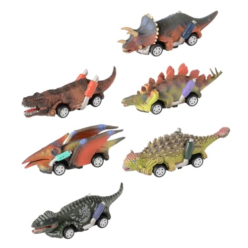 DIKACA 6 Stück Dinosaurier Spielzeugauto Dinosaurier Rückziehauto Kinder Cartoon Autos Kinder Tier Rückseitenauto Bagger Spielzeug Trägheitsrückseiten Auto Rückseiten Autos von DIKACA