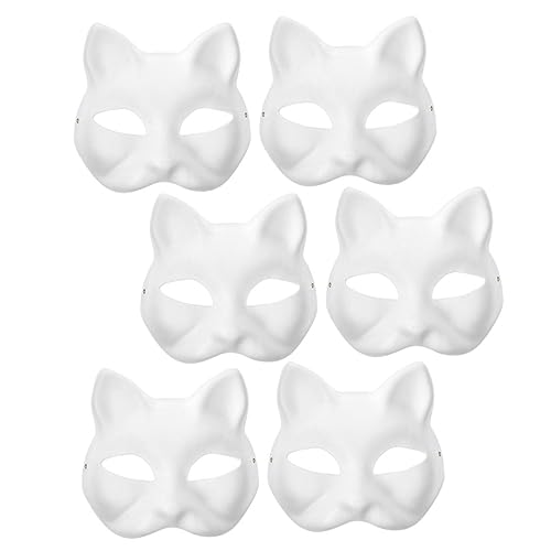 DIKACA 6 Stück Leere Katzenmasken Zum Bemalen Unbemalte Cosplay Maske Für Und Erwachsene Ideal Für Karneval Halloween Theater Und Kreative Bastelprojekte von DIKACA