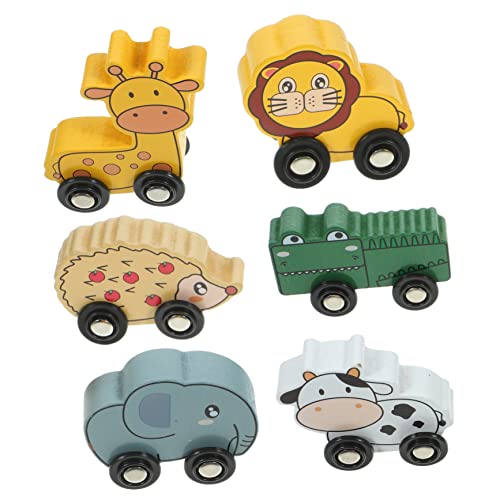 DIKACA 6pcs Tierförmige Holzzug Spielzeug Holzwagen Autospielzeug Holzspielzeug Für Kleinkinder von DIKACA