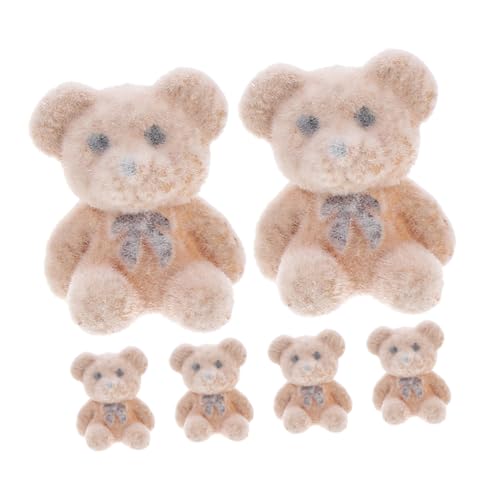 DIKACA 6st Mini-bärpuppe Mini-flockbären Hochzeitsgeschenke Kleine Bären Plüschbären-Kollektion Plüschtierdekor Weiche Bären Plüschtiere Mini-Tiere Kuchen Topper Minibären Light Brown PVC von DIKACA