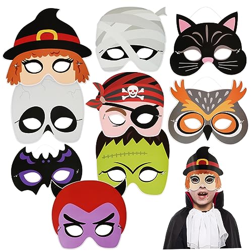 DIKACA 9-in-1-Halloween-Masken-Kollektion aus Papier für Erwachsene Jungen und Mädchen Maskenball-Zubehör von DIKACA