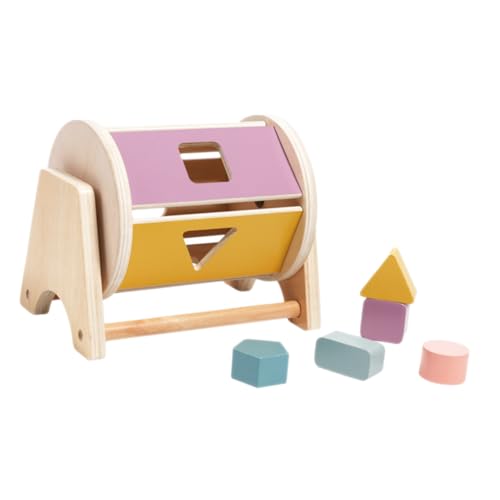 DIKACA Farberkennungsspielzeug Montessori Formsortierbox Sortierwürfel aus mit Bunten Holzblöcken mit Rollendes Trommelspielzeug Babyspielzeug Geometrischen Formen und Einer Sortierbox von DIKACA