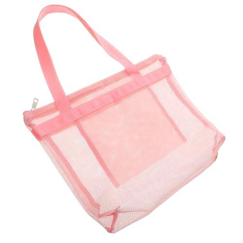 DIKACA Große Tragbare Strandtasche Aus Mesh Für Den Urlaub Praktische Umhängetasche Mit Reißverschluss Ideal Für Schwimmen Und Freizeit Pink Perfekte Aufbewahrung Für Nasse Und von DIKACA