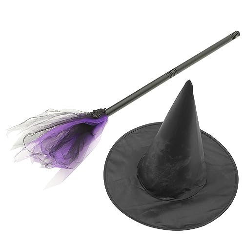 DIKACA Halloween Hexenhut und Besen Besen für Halloween Hexenbesen Hut Zaubererhut Kostüme Fliegende Besenmodelle Hexenbesen Ornament Besenstiel Maskerade Cosplay Kostüm Requisiten von DIKACA