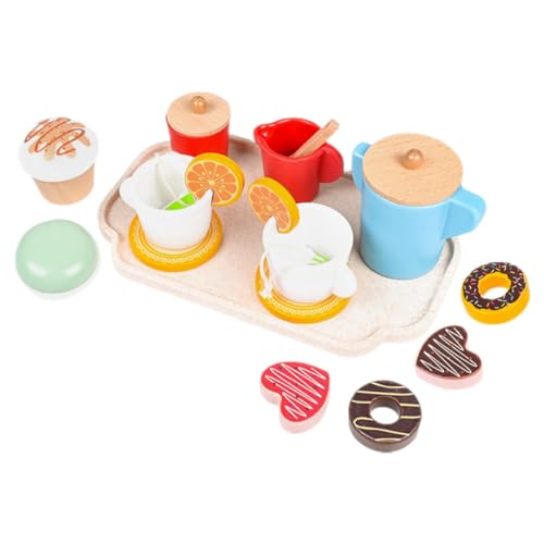 DIKACA Teeservice Kinder Holzspielzeug Teeservice Kinder Holzspielzeug Set Für Nachmittags Tee Spielküche Zubehör Mit Miniatur Desserts Und Geschirr Für Rollenspiele Ideales Für Ädchen Und Jungen von DIKACA