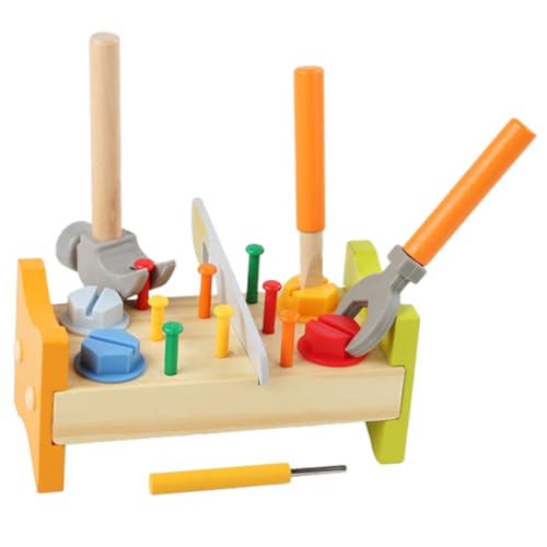 DIKACA Kinder Hammer Werkzeug Holzspielzeug Werkbank Für Kleinkinder 1 Set Mit Hammer Schrauben Und Montagewerkzeugen Pädagogisches Für Babys Kreatives Für Die Entwicklung Der Feinmotorik von DIKACA