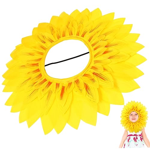 DIKACA Kopfbedeckung für Sonnenblumen Sonnenblumen-Kopfbedeckung sonnenblumen kopfschmuck Sonnenblumenhut Sonnenblumenkopfhaube Blumengesichtskostüm Stirnband gelbes Kleid Partyzubehör von DIKACA