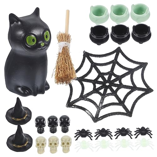 DIKACA Miniatur Hexenkappen Witch Cap Decor Halloween Miniatur Ornamente Katze Spinne Hexenhut Kopf Halloween Party Cauldron Halloween Miniatur Ornamente Ornament Fee Halloween Garten von DIKACA