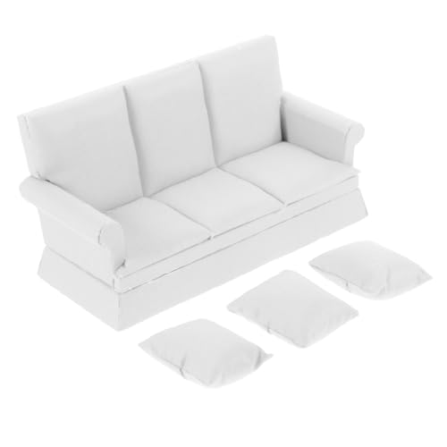 DIKACA Miniatur Puppenhaus Sofa Set Mit 3 Kissen Weißes Sofa Für Dollhouse Wohnzimmer Puppenmöbel Zubehör Für Kreative Spielwelten Und Mikrolandschaften von DIKACA