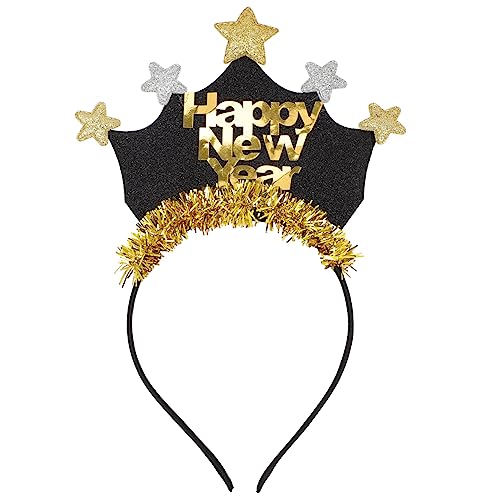 DIKACA Neujahrs Stirnbänder Mit Krone Und Sternen Happy New Year Party Haarreifen Für ädchen Und Frauen Neujahrsfeier Haarschmuck Für Festlichkeiten Und Fotorequisiten von DIKACA