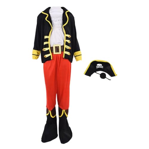 DIKACA Piraten Kostüm Jungen Piratenkostü Für 1 Set Mit Dekorativem Piratenmantel Und Piratenhut Für Halloween Und Kostümpartys Größe l 125cm 135cm Piraten Kinder von DIKACA