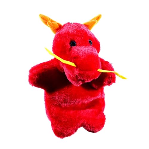 DIKACA Plüsch-handpuppe Drache Handpuppe Emuliertes Tierspielzeug Tierisches Plüschtier Rollenspiel Handpuppe Puppen Lernspielzeug Cartoon-handpuppe Cartoon-Marionette Rot von DIKACA