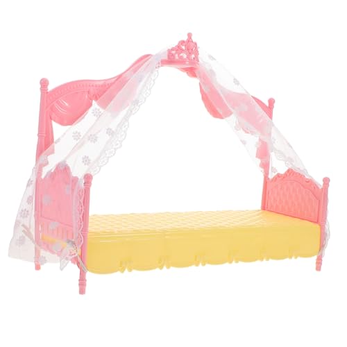 DIKACA Prinzessinnen Puppenbett Mit Himmel Für Puppenhaus Miniaturmöbel Für ädchen Perfekt Für Rollenspiele Und Fantasievolles Im Kinderzimmer von DIKACA