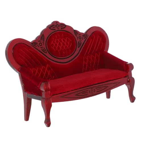 DIKACA Puppenhausmöbel Altes Puppenstubensofa Puppenhaus-Miniatur-Couch Miniatur-puppenhausstuhl Puppenhaus-loveseat 1 Sofa Im Maßstab 12 Mini-Sofa-Ornament Mini-Sofa-Modell Schiene Rot von DIKACA