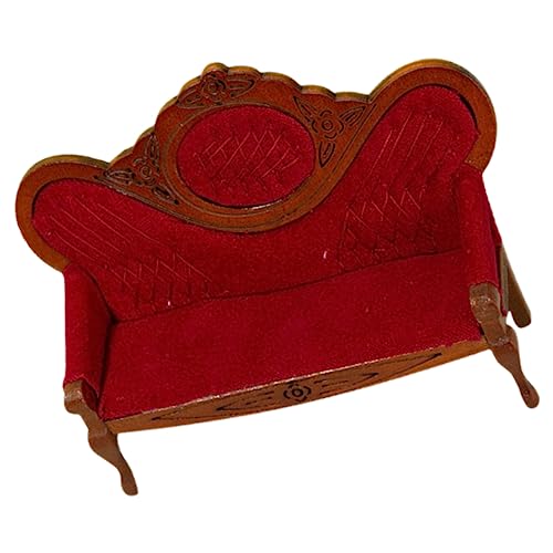 DIKACA Puppenstubensofa Feengartendekoration Vintage-Miniatur-Sofa Puppenhaus aus Holz Möbel Miniatur-Zubehör Mini-Dekoration Stuhl Spielzeugzimmer Dekorationen Sofasessel Kleinkind Baby von DIKACA