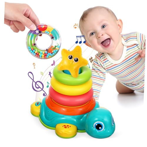 DIKACA Schildkröte Babyspielzeug Musikspielzeug Für -schildkröten- Mit Musik Stapelspielzeug Stapeln Stapelringe Für Babys Plastik von DIKACA