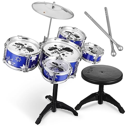 DIKACA Schlagzeug Set Mit Hocker 5 Trommel Jazz Schlagzeug Spielset Für Anfänger Musikinstrument Für Kleinkinder Geschenkidee Für Jungen Und ädchen von DIKACA