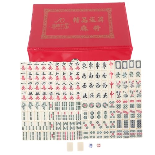 DIKACA Zinnlunchbox Retro Interessantes Mahjong Kit Reise Mahjong Traditionelle Chinesische Version Camping Mahjong Mahjong Kit Tragbares Jong Fliesen Acrylmaterial mit Tragetasche von DIKACA