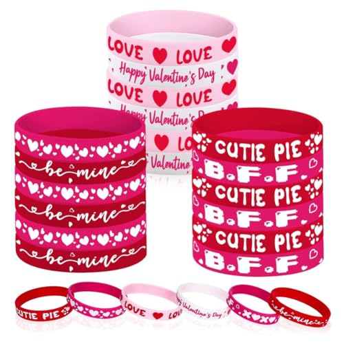 DINESA 24 Silikonarmbänder für Valentinstagsgeschenke, rosa und rote Liebesherzarmbänder für Kinder und Erwachsene (6 ) von DINESA