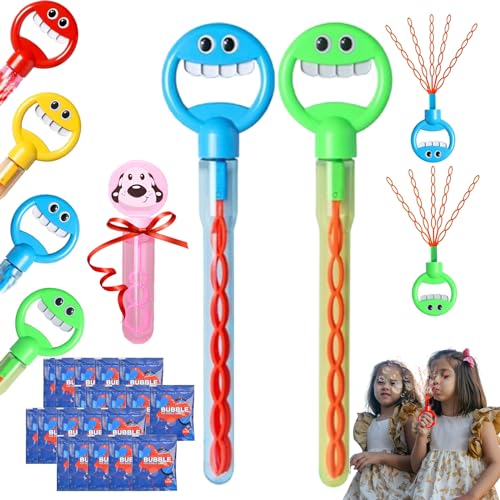 DINNIWIKL 32 Hole Smiling Face Bubble Stick with Bubbles Refill, 2024 New Five Claw 32 Hole Bubble Toy, Giant Bubble Wands for Kids Summer Toy Party, Outdoors Activity, Birthday Gift (2PCS-A) von DINNIWIKL