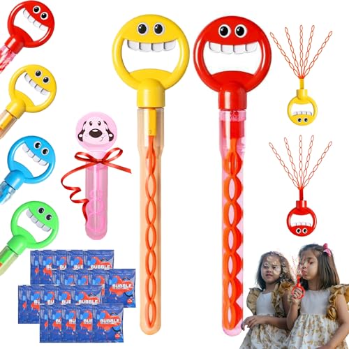 DINNIWIKL 32 Hole Smiling Face Bubble Stick with Bubbles Refill, 2024 New Five Claw 32 Hole Bubble Toy, Giant Bubble Wands for Kids Summer Toy Party, Outdoors Activity, Birthday Gift (2PCS-E) von DINNIWIKL