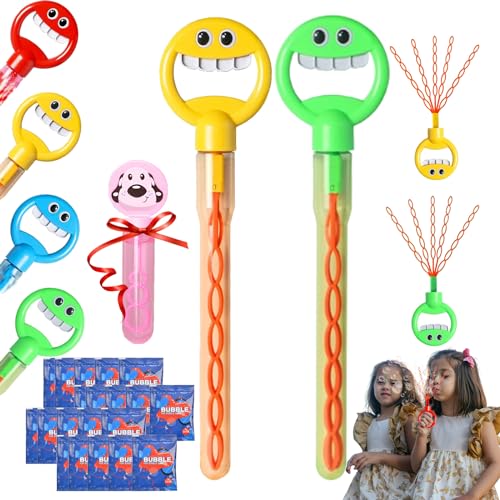 DINNIWIKL 32 Hole Smiling Face Bubble Stick with Bubbles Refill, 2024 New Five Claw 32 Hole Bubble Toy, Giant Bubble Wands for Kids Summer Toy Party, Outdoors Activity, Birthday Gift (2PCS-F) von DINNIWIKL