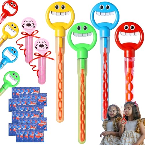 DINNIWIKL 32 Hole Smiling Face Bubble Stick with Bubbles Refill, 2024 New Five Claw 32 Hole Bubble Toy, Giant Bubble Wands for Kids Summer Toy Party, Outdoors Activity, Birthday Gift (4PCS) von DINNIWIKL