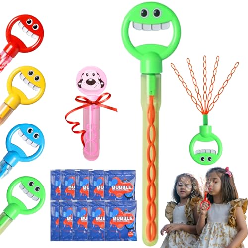 DINNIWIKL 32 Hole Smiling Face Bubble Stick with Bubbles Refill, 2024 New Five Claw 32 Hole Bubble Toy, Giant Bubble Wands for Kids Summer Toy Party, Outdoors Activity, Birthday Gift (Green) von DINNIWIKL