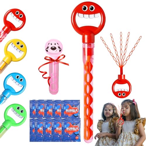 DINNIWIKL 32 Hole Smiling Face Bubble Stick with Bubbles Refill, 2024 New Five Claw 32 Hole Bubble Toy, Giant Bubble Wands for Kids Summer Toy Party, Outdoors Activity, Birthday Gift (Red) von DINNIWIKL
