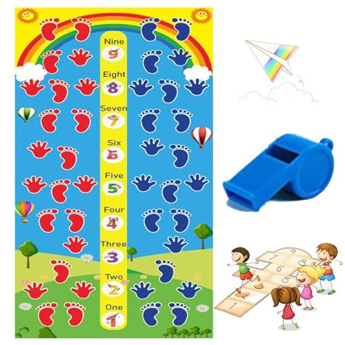Slippery Hopscotch, Hopscotch Outdoor Game for Adults, Hopscotch Mat for Kids Outdoor, Slippery Hopscotch is Hilarious, Increase Coordination and Parent-Child Interaction (Rainbow,47*118in) von DINNIWIKL