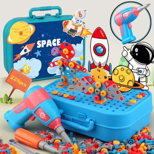 3D Puzzle Space Astronauten 228-teilige Spielset Werkzeugkoffer Mosaik Steckspiel mit Schraubenzieher Bausteine Geschenk für Kinder ab 3 Jahren von DINO SONO