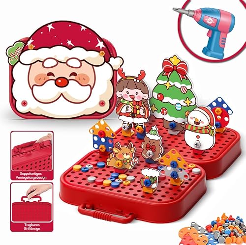 3D Puzzle Weihnachtsmann 228-teilige Spielset Werkzeugkoffer Mosaik Steckspiel mit Schraubenzieher Bausteine Geschenk für Kinder ab 3 Jahren (Weihnachten) von DINO SONO