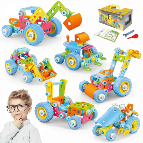 DINO SONO 6-in-1 STEM Konstruktionsspielzeug–Kreatives Baustein-Bauspielzeug mit 118 Teilen für Kinder ab 3 Jahren, Bauklötze Bagger Kran Traktor usw. von DINO SONO