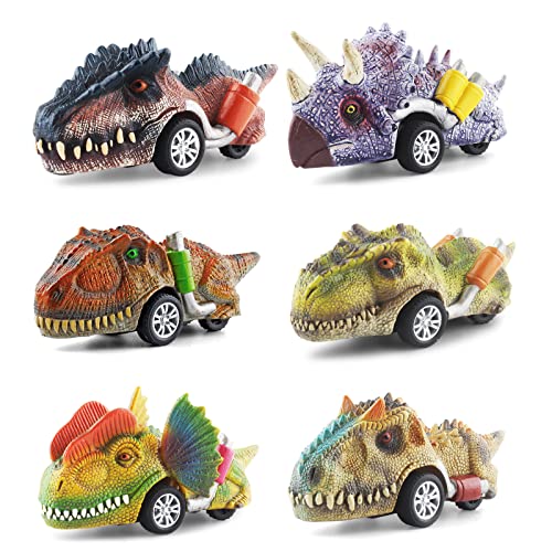 DINOBROS Dinosaurier Spielzeug für Kinder, Pull back Dinosaurier Autos für 3 4 5 6 7 Jahre alte Jungen Mädchen 6 Pack Dino Spielzeug Geschenke für Kleinkinder von DINOBROS