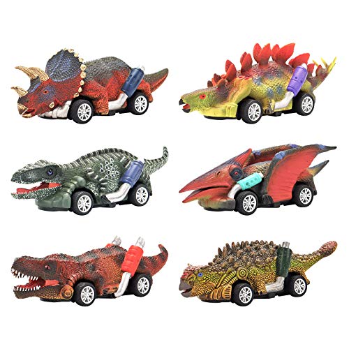 DINOBROS Dinosaurier Auto Spielzeug Ziehen Zurück Autos,6 Pack Dino Spielzeug für 3 Jahre alte Jungen und Kleinkinder, Alter 3,4,5 und up, Pull Back Spiele Autos,Dinosaurier Spiele mit T-Rex von DINOBROS