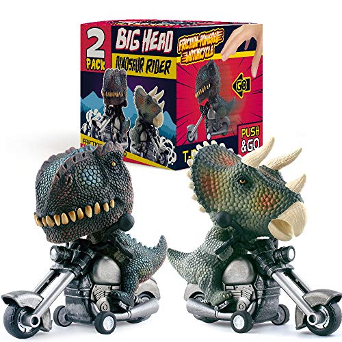 DINOBROS Dinosaurier Spielzeug Autos 2 Pack Reibung angetrieben Schieben und loslegen Motorrad Spiel T-Rex und Triceratops Monster Dino Spielzeug für Jungen Alter 3,4,5,6,7 von DINOBROS