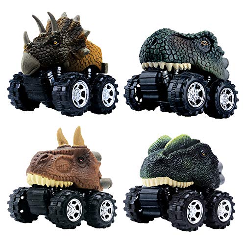 DINOBROS Pull Back Dinosaurier Auto Spielzeug 4 Pack Dino Spielzeug für 3 Jahre alte Jungen und Kleinkinder T-Rex Dinosaurier Spiele Monster Trucks von DINOBROS