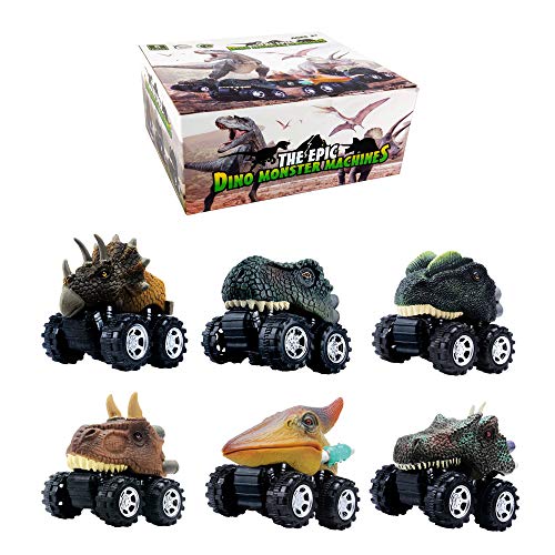 DINOBROS Pull Back Dinosaurier Autos 6 Pack Dino Junge Spielzeug Alter 3,4,5,6,7 Monster Trucks T-Rex Geschenke zu Weihnachten von DINOBROS