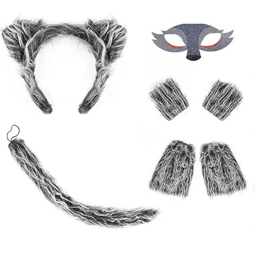 DINSOAVR Elegantes Wolf Kostüm Set Für Kinder Weiches Wollstoff Stirnband Und Schwanz Für Halloween Und Mottopartys von DINSOAVR