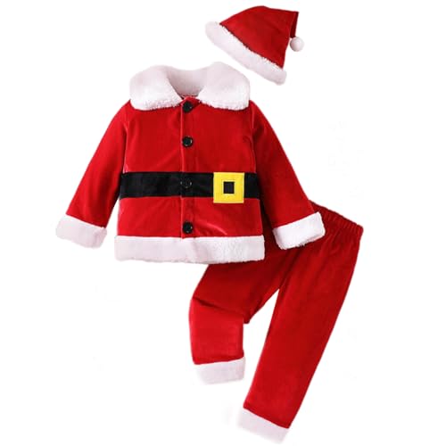 DINSOAVR Festival Weihnachtsmann Kostüm Set Für Babys Kleinkinder Mit Oberteil Hose Weihnachtsmütze Baby Weihnachtsmann Outfit Set Dickes Babykostüm von DINSOAVR