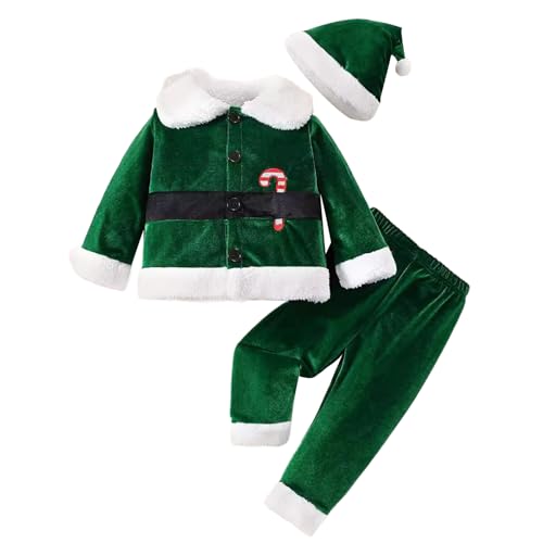 DINSOAVR Festival Weihnachtsmann Kostüm Set Für Babys Kleinkinder Mit Oberteil Hose Weihnachtsmütze Baby Weihnachtsmann Outfit Set Dickes Babykostüm von DINSOAVR