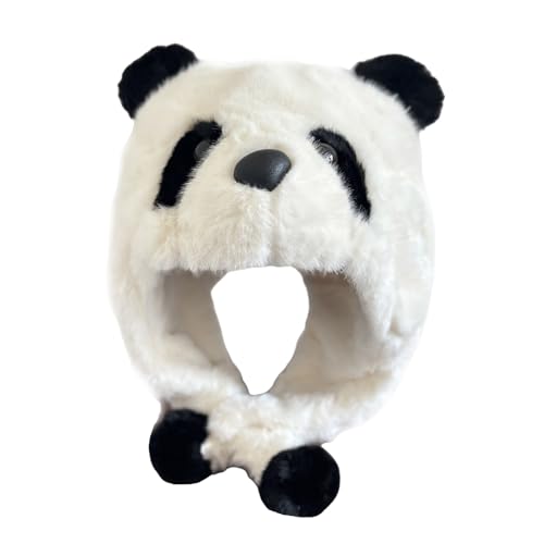 DINSOAVR Hut, pelziger Plüsch-Panda-Hut für den Winter, warme Fleece-Kopfbedeckung, Cosplay, Party, Kostüm, Hut, Unisex, Trapperhut zum Bergsteigen von DINSOAVR