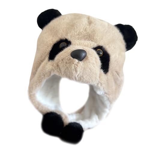 DINSOAVR Hut, pelziger Plüsch-Panda-Hut für den Winter, warme Fleece-Kopfbedeckung, Cosplay, Party, Kostüm, Hut, Unisex, Trapperhut zum Bergsteigen von DINSOAVR