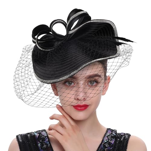 DINSOAVR Kopfschmuck, Vintage-inspirierte Haardekoration, elegante schwarze Polyester-Kopfbedeckung, Party-Kopfbedeckung für Partys und Hochzeiten von DINSOAVR