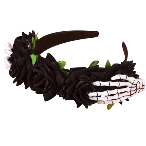 DINSOAVR Kopfschmuck, modisches Halloween-Thema, Totenkopf- und Kürbis-Stirnband, modische Rosen-Haarteile, Haarschmuck für Partys von DINSOAVR