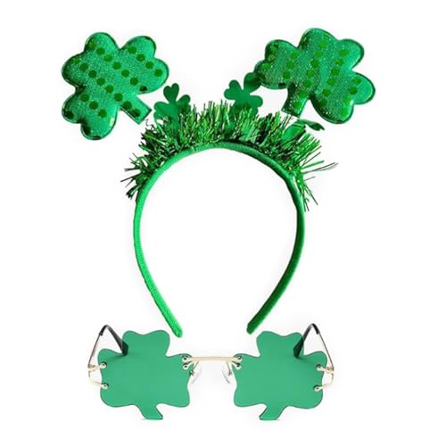 DINSOAVR StPatrick Kleeblatt Stirnband Brille Für Familientreffen Karneval Party Requisiten Kopfbedeckung Traditioneller Irischer Haarreif 2 Stück von DINSOAVR