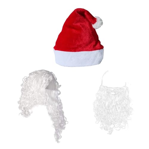 DINSOAVR Weihnachtsmütze Weihnachtsmann Bart Und Weihnachtsmann Haare Für Erwachsene Maskerade Weihnachten Weihnachtsmann Kostüm Dekorationen Weihnachtsmann Anzieh Outfits von DINSOAVR