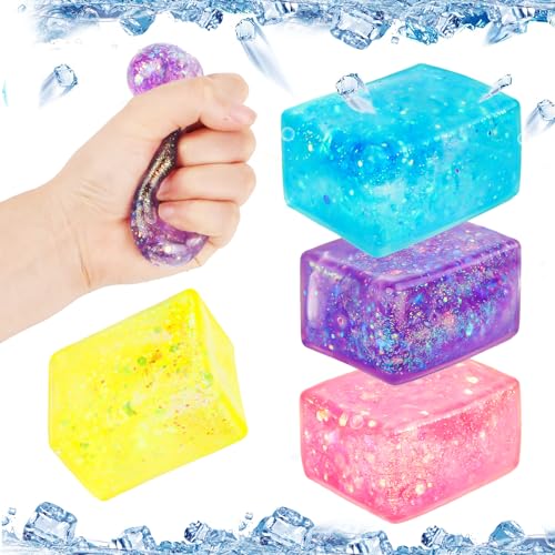 4 Stück Stressballs für Kinder und Erwachsene, Eiswürfel-Fidget Toys, Squeeze Cube Stressbälle, Cube Anti Stress Spielzeug für Jungen-Mädchen von DINSONG